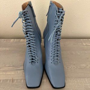 NWT Zara Blue Leather Lace up Boots
